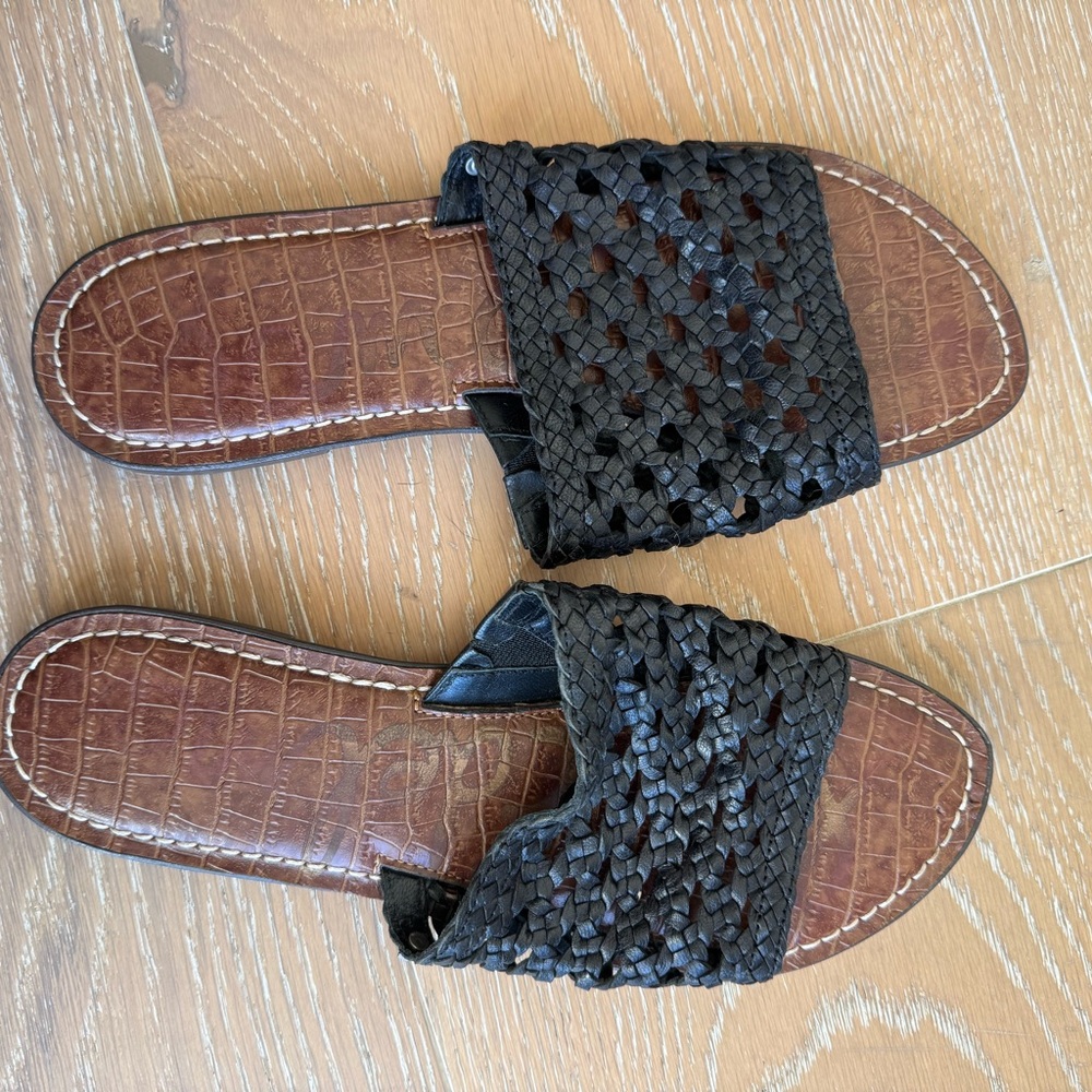 Sam Edelman Black and Brown Sandals with Woven Strap